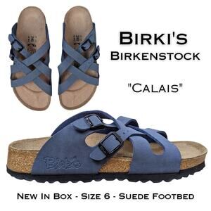 Birki's Birkenstock Calais Sandals Womens 6 Navy Cross Strap Comfort Support NEW